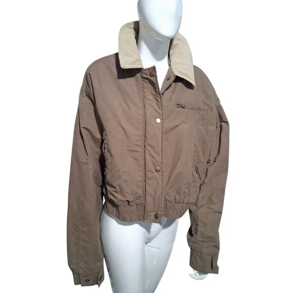 Zara Grungecore Waxed Bomber Jacket Women's size Medium Contrast Corduroy Collar - Picture 4 of 16